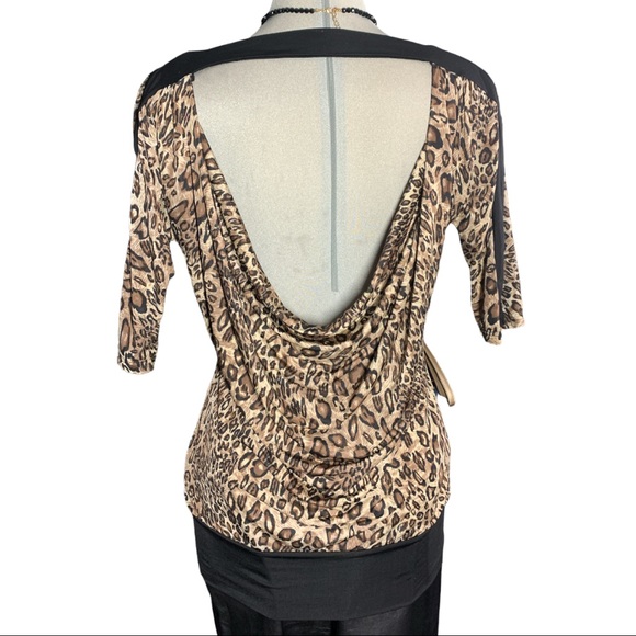 Seductions Leopard Print Brown and black Open Back Blouse Size M - Picture 5 of 13